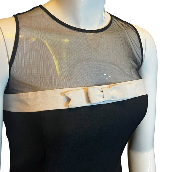 Joseph Ribkoff Vintage 70s-80s Black & White Mesh Bow Jumpsuit, 10-14 - Picture 2 of 14